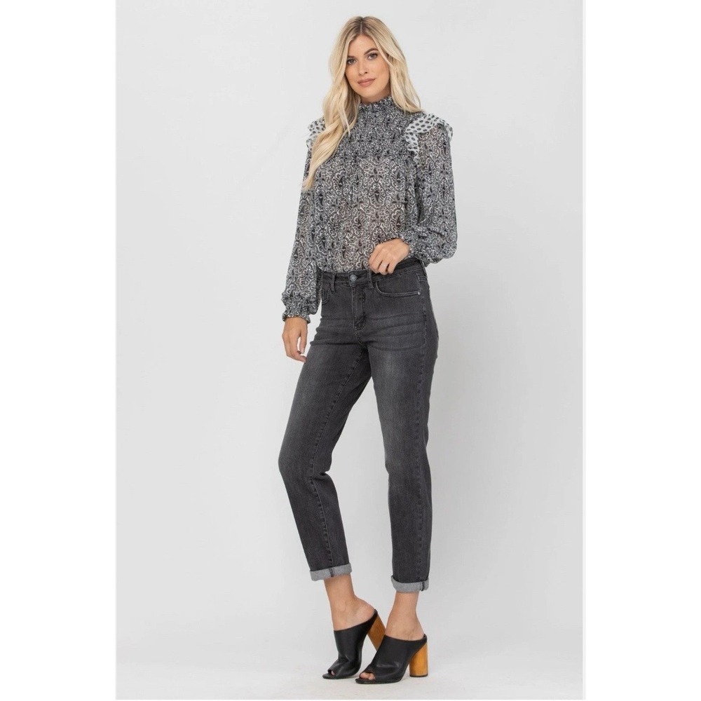 NWT Judy Blue Womens Mid Rise Boyfriend Fit Jeans Charcoal Size 5 27 NEW